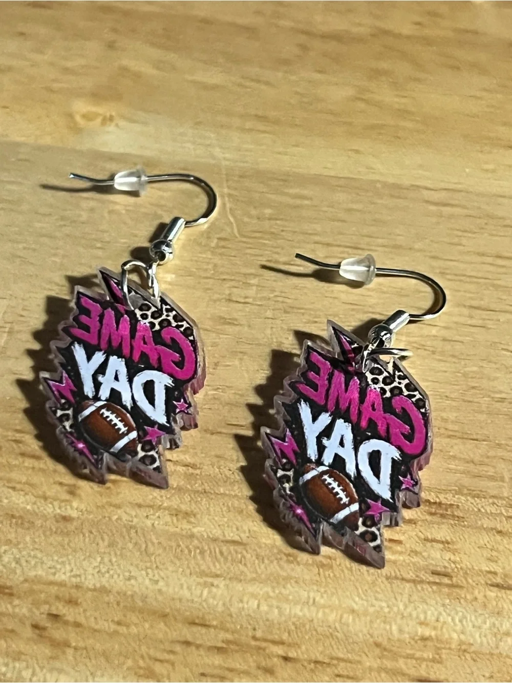 Game Day Pink Football Acrylic Drop Earrings E184